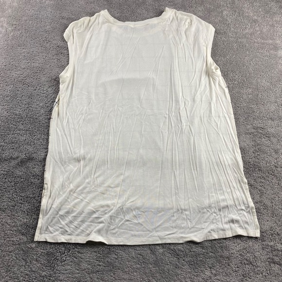 Ann Taylor LOFT Sleeveless Essential Shirt Womens Small Ivory Blue - Picture 6 of 11